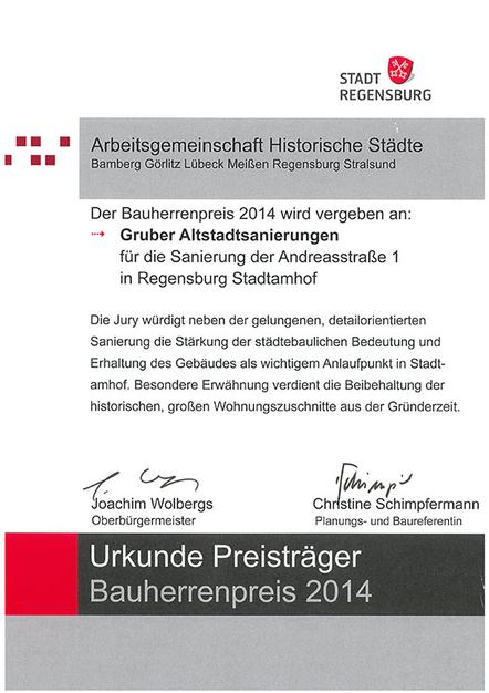 Bauherrenpreis 2014 Gruber Altstadtsanierungen